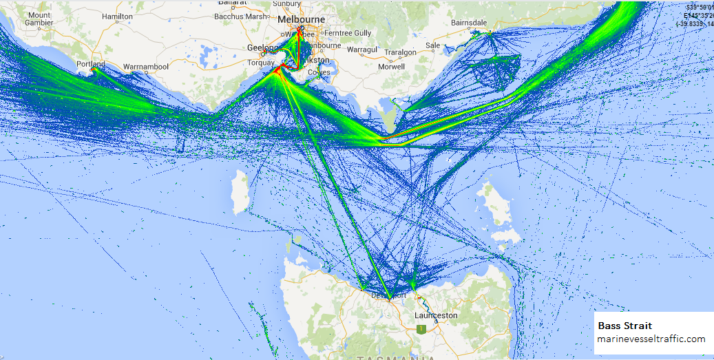 Live Marine Traffic, Density Map and Current Position of ships in BASS STRAIT